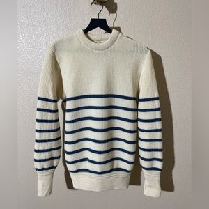 Heimat Women's Cream and Blue Striped Crewneck Sweater